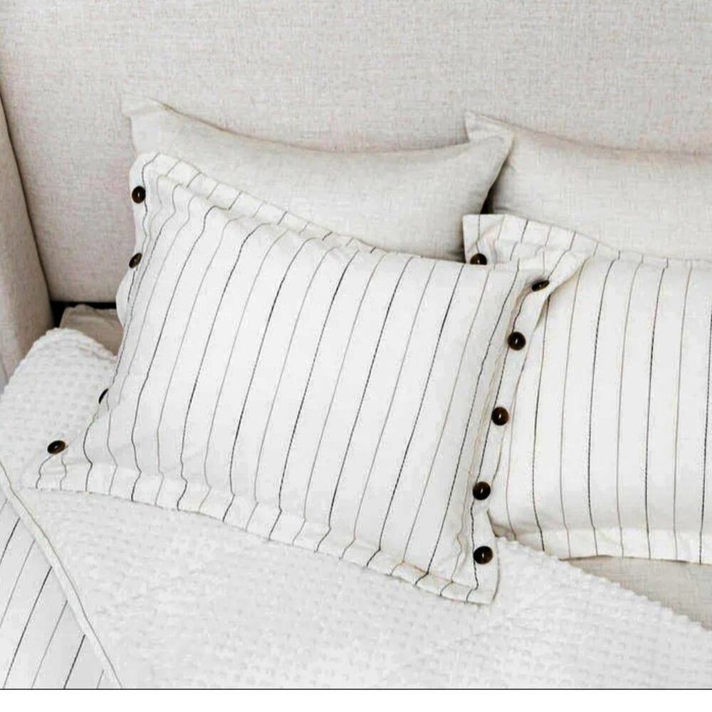 Beddy's Taylor Luxe Pillow Shams White 100% Cotton Pinstripes Zipper Standard